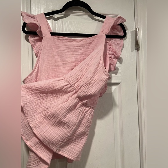 Vero Moda Size L Soft Pink Cotton Gauze Open Back Ruffle Sleeve Tank Top - Picture 5 of 11
